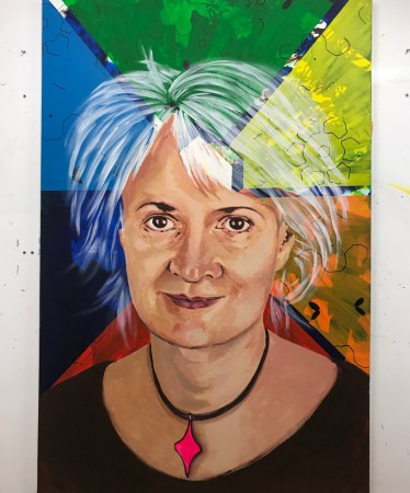 Cécile, acrylique, crayons de couleurs er marqueurs sur toile, 130 X 195 cm. 2015-2020